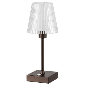 Oscar 12.5" Modern Industrial Rechargeable/Cordless Iron/Acrylic Integrated LED Table Lamp with Ribbed Shade - JONATHAN Y